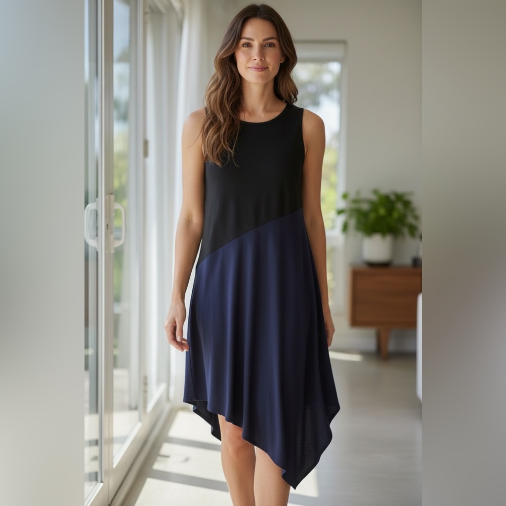 Eileen Fisher Black Label Color Block Sleeveless Dress